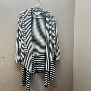 Parsley And Sage Cardigan Large Minimalist Open Drape Waterfall White Striped